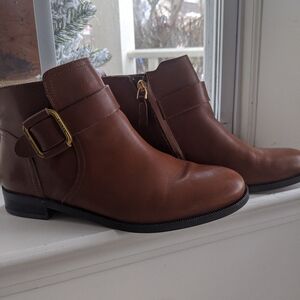 Ralph Lauren Brown Banbury Bootie Boots With Gold Buckle Size 6.5B
